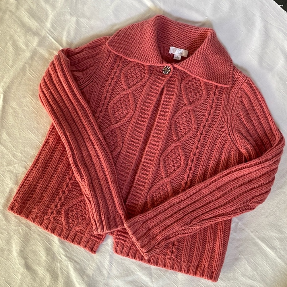 ATL Studio Womens Chunky Cable Knit Open
Front Pink Cardigan Sweater size M